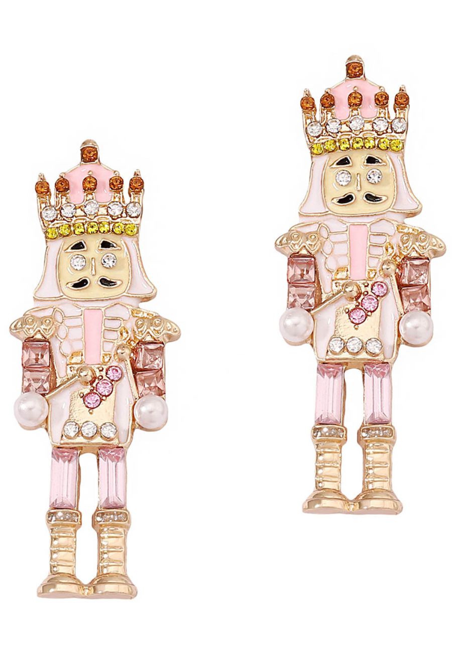 Cute Nutcracker Rhinestone Oil Spill Earrings