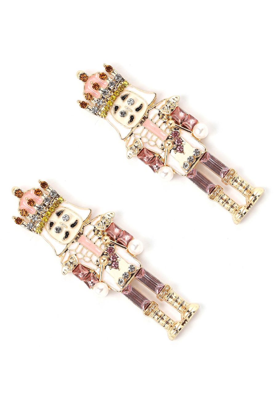 Cute Nutcracker Rhinestone Oil Spill Earrings