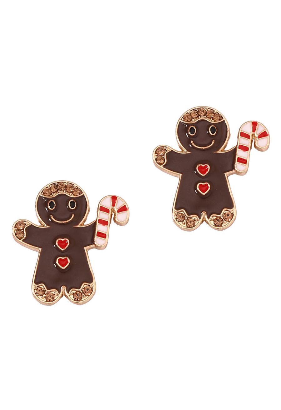Chocolate Biscuitman Rhinestone Earrings