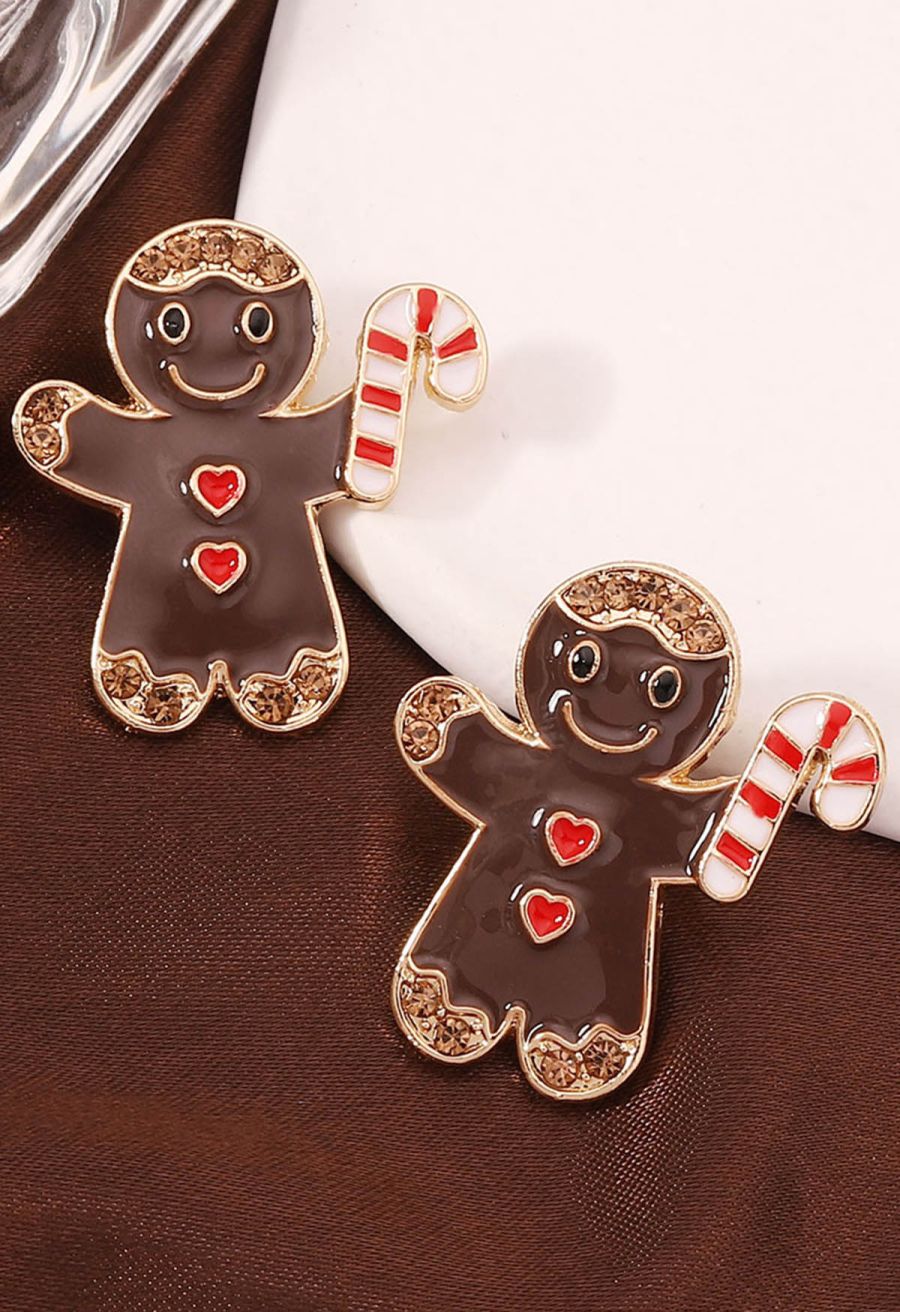 Chocolate Biscuitman Rhinestone Earrings