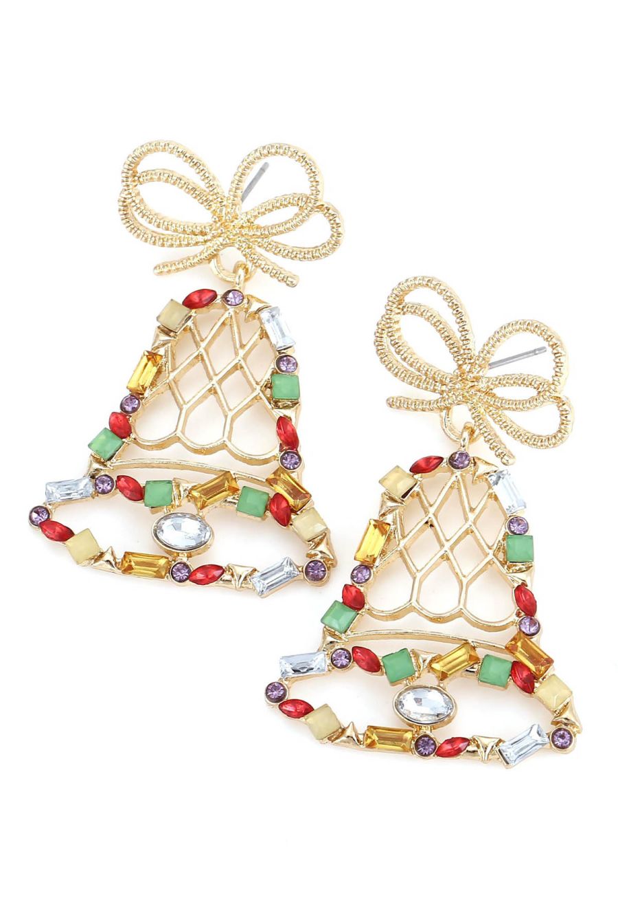 Festive Bell Multi Rhinestone Earrings
