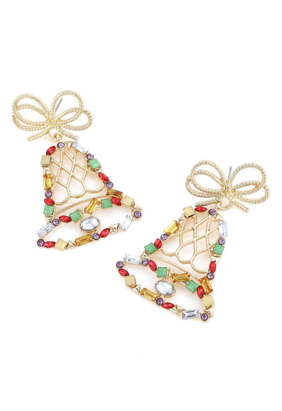 Festive Bell Multi Rhinestone Earrings