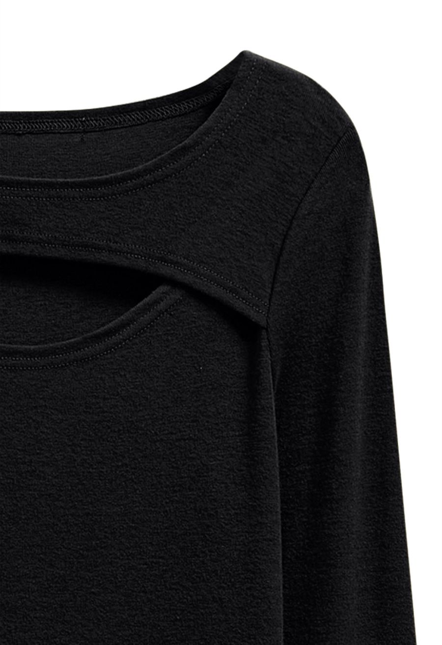 Extra Soft Cutout Neckline Top in Black