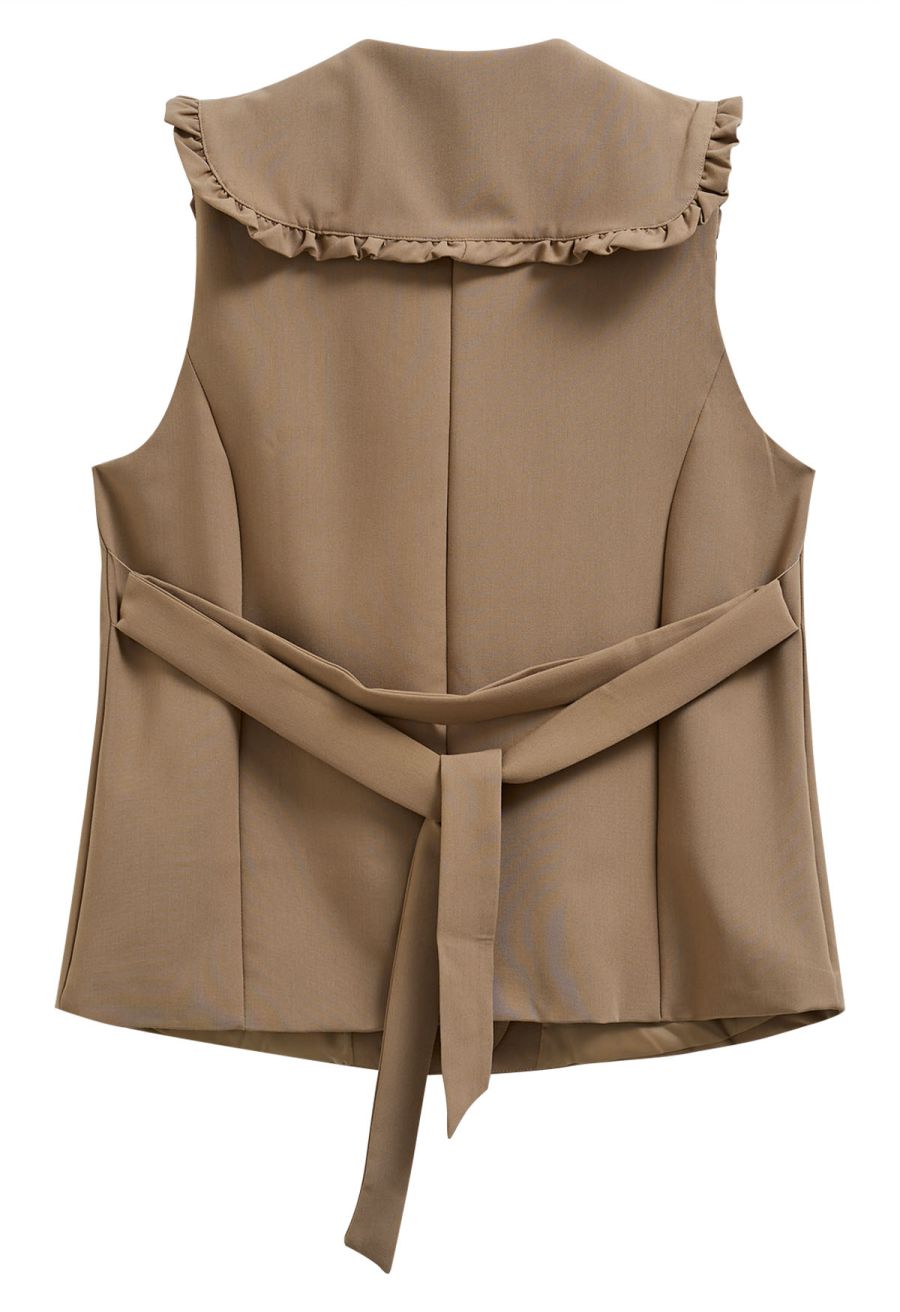 Ruffle Doll Collar Belted Vest in Camel