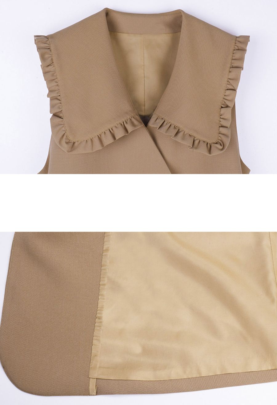 Ruffle Doll Collar Belted Vest in Camel