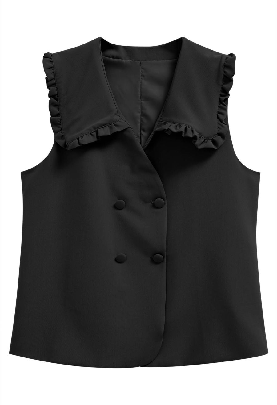 Ruffle Doll Collar Belted Vest in Black