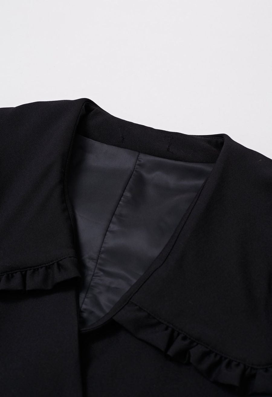Ruffle Doll Collar Belted Vest in Black