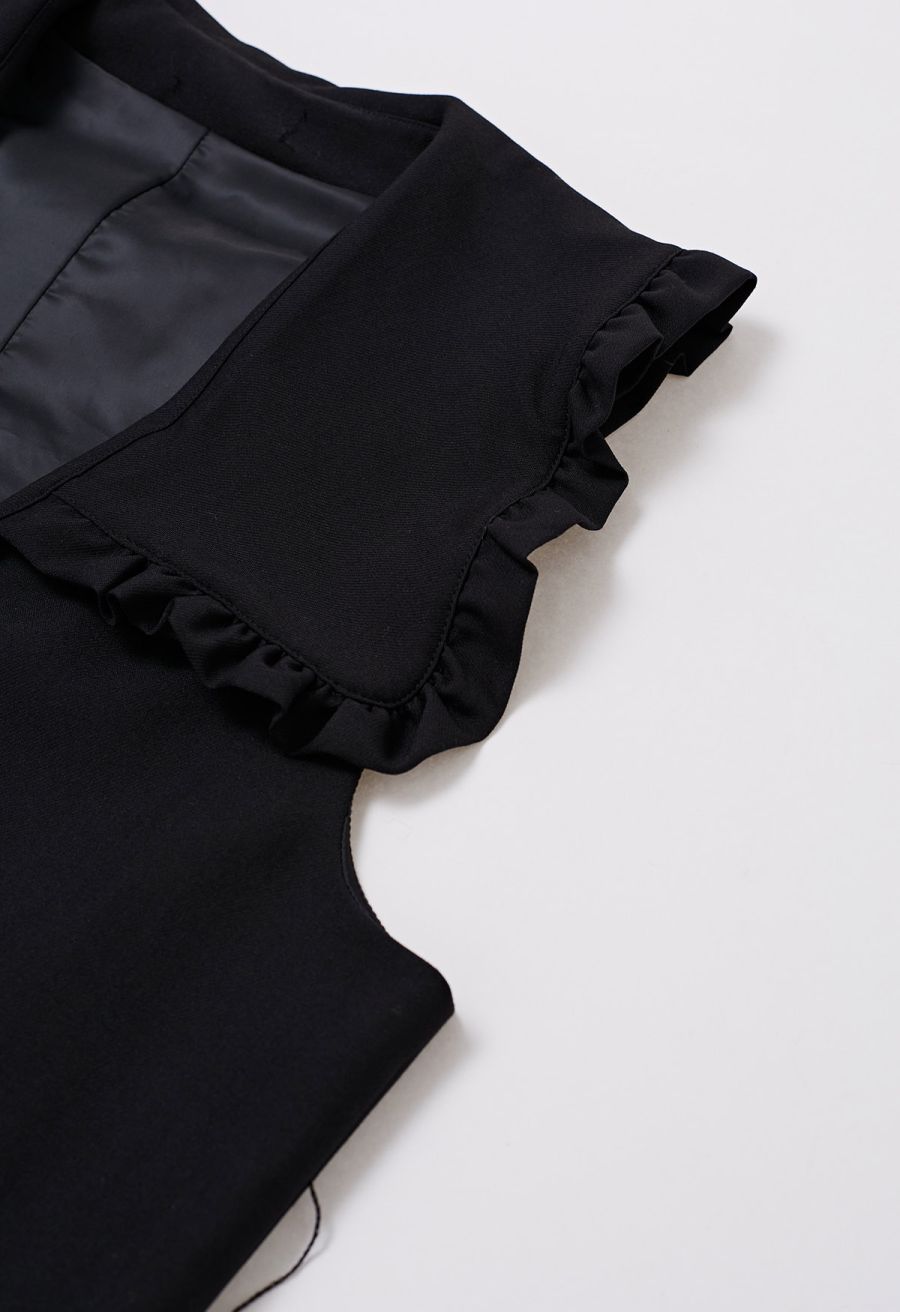 Ruffle Doll Collar Belted Vest in Black