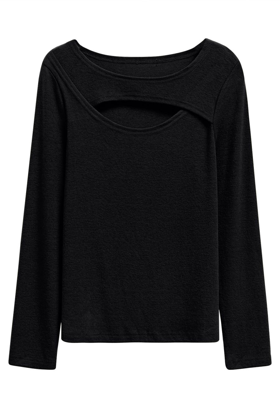 Extra Soft Cutout Neckline Top in Black