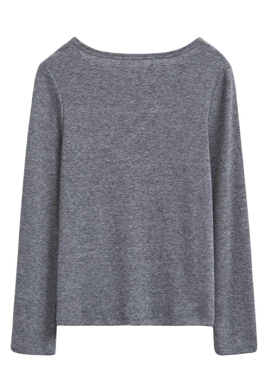 Extra Soft Cutout Neckline Top in Grey