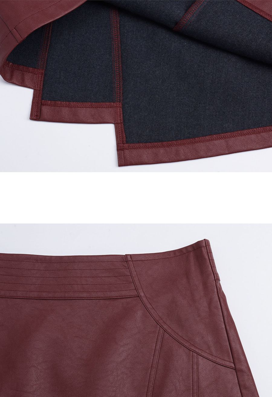 Irregular Hem Faux Leather Mini Skirt in Red