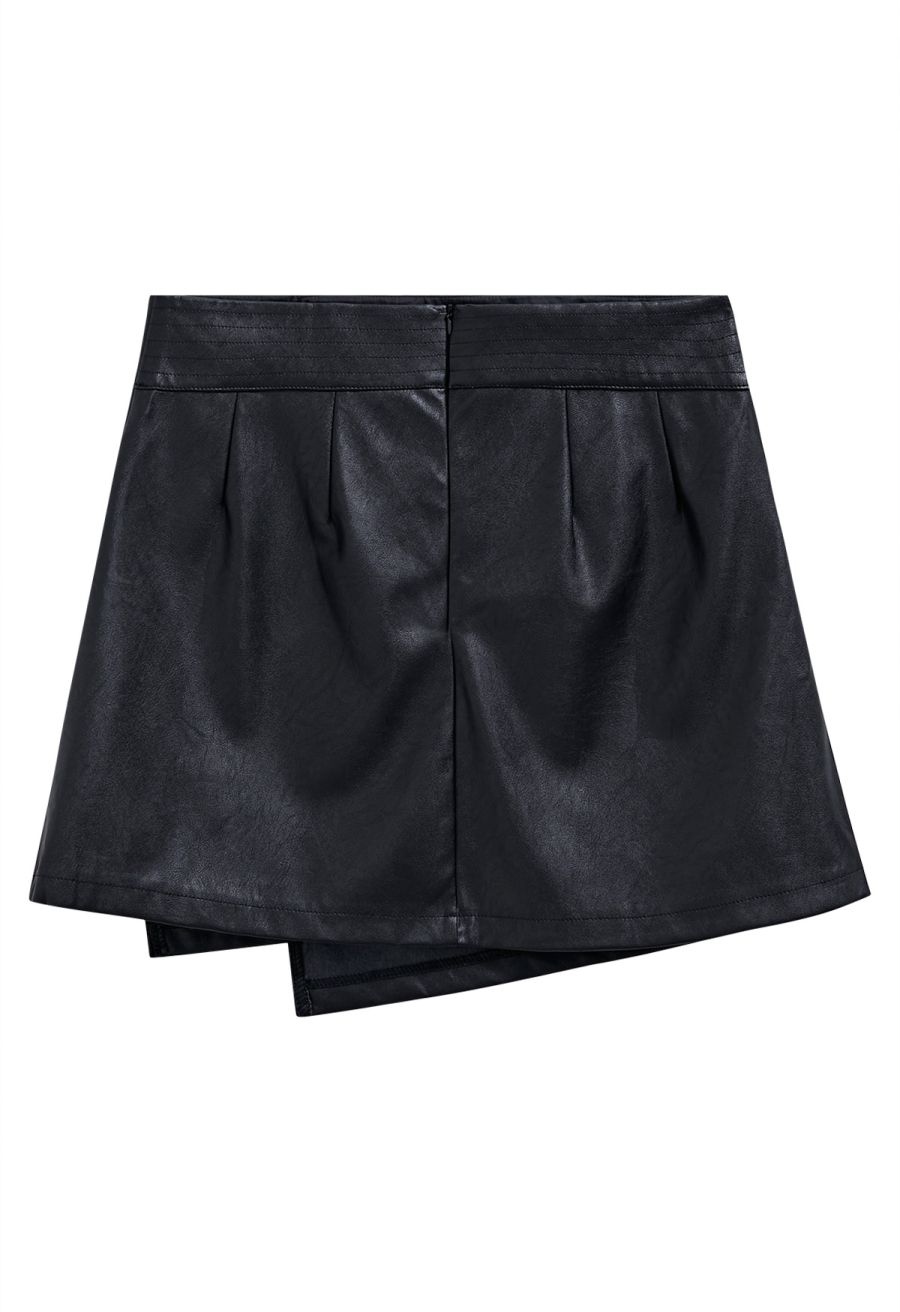 Irregular Hem Faux Leather Mini Skirt in Black