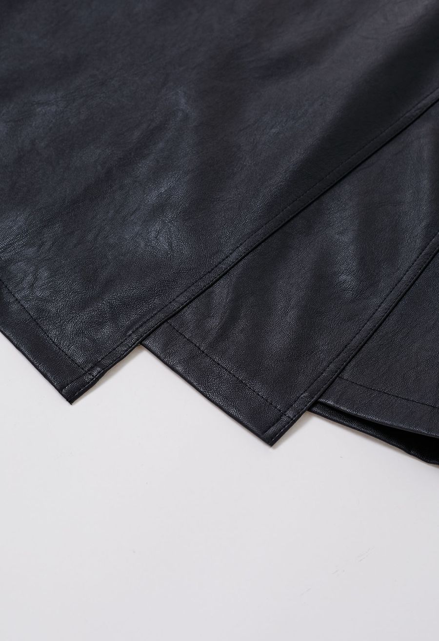 Irregular Hem Faux Leather Mini Skirt in Black