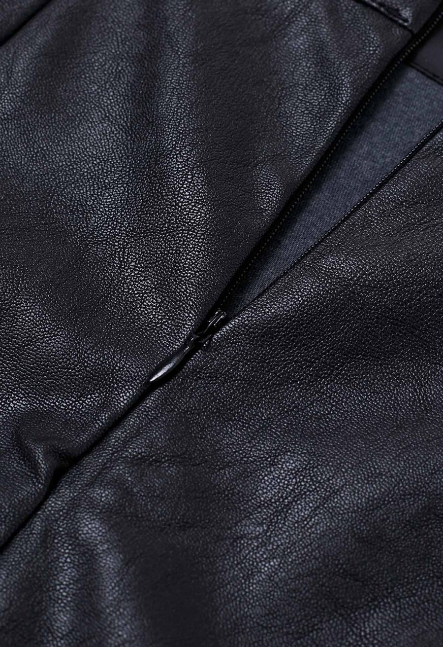 Irregular Hem Faux Leather Mini Skirt in Black