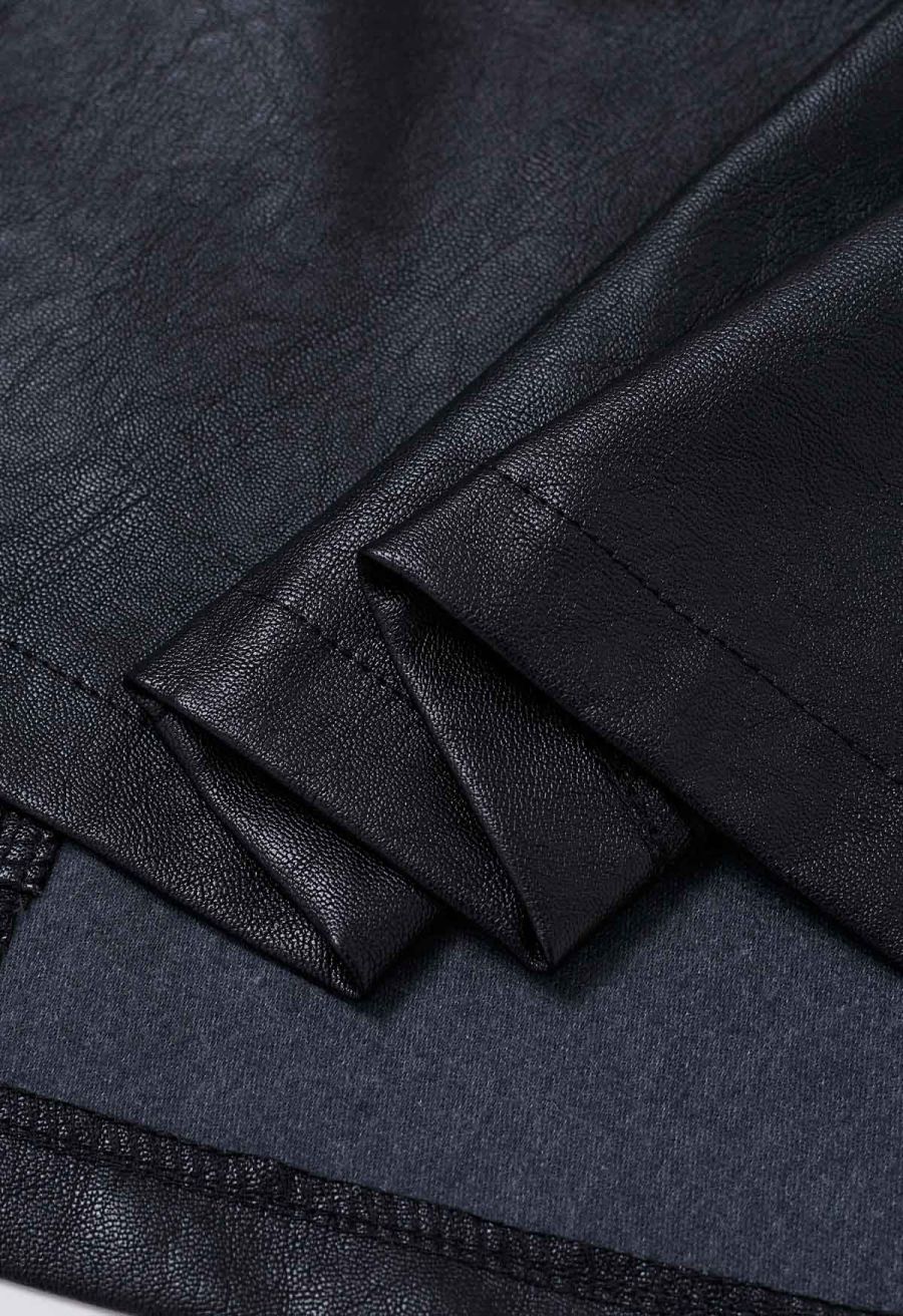 Irregular Hem Faux Leather Mini Skirt in Black