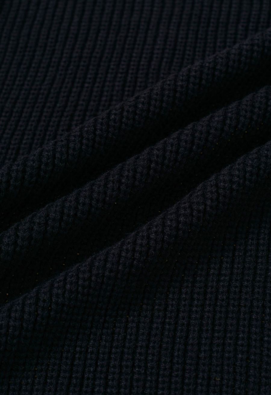 Flap Collar Button Down Longline Knit Cardigan in Black