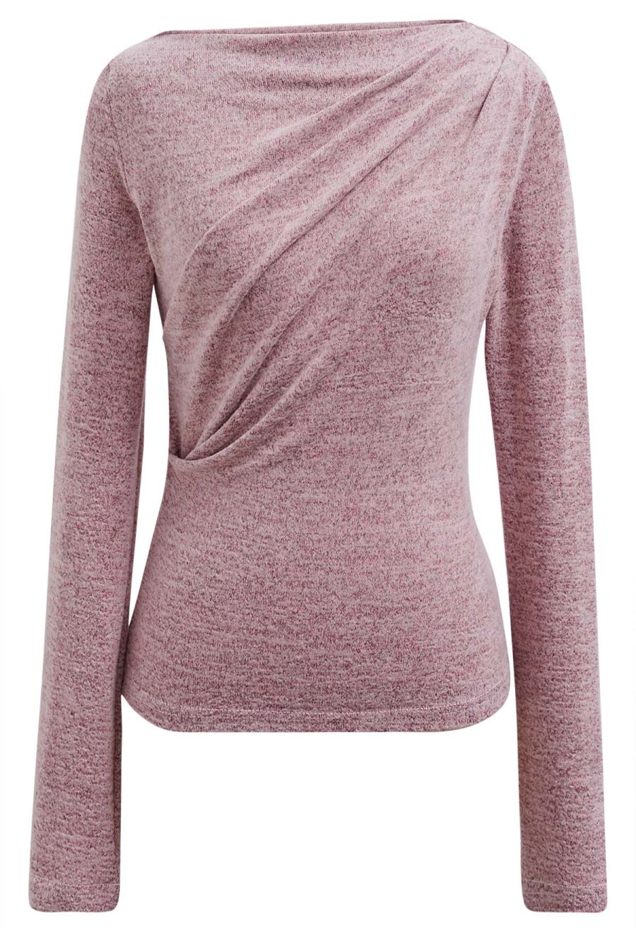 Ruched Front Long Sleeve Knit Top in Pink