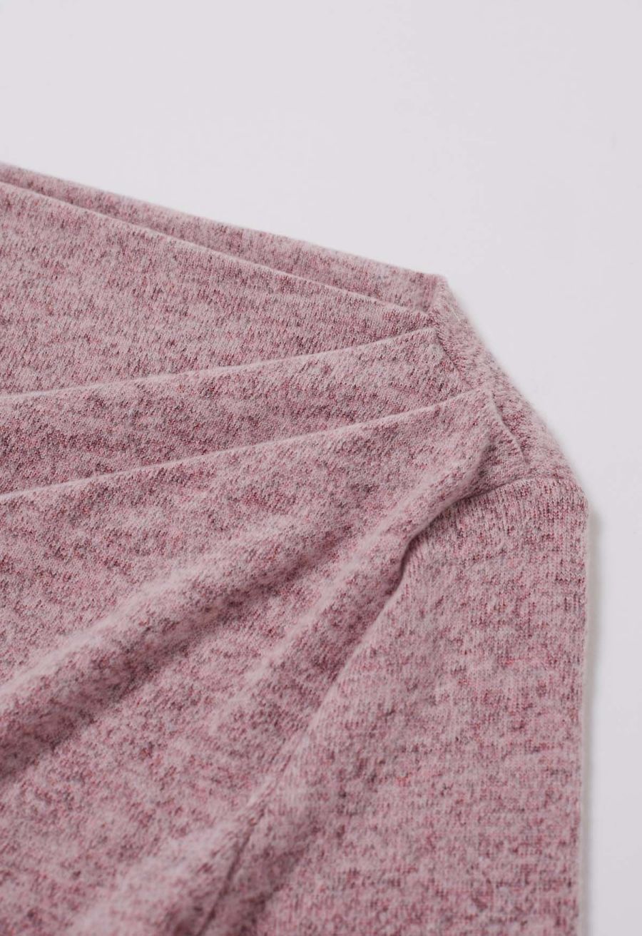 Ruched Front Long Sleeve Knit Top in Pink