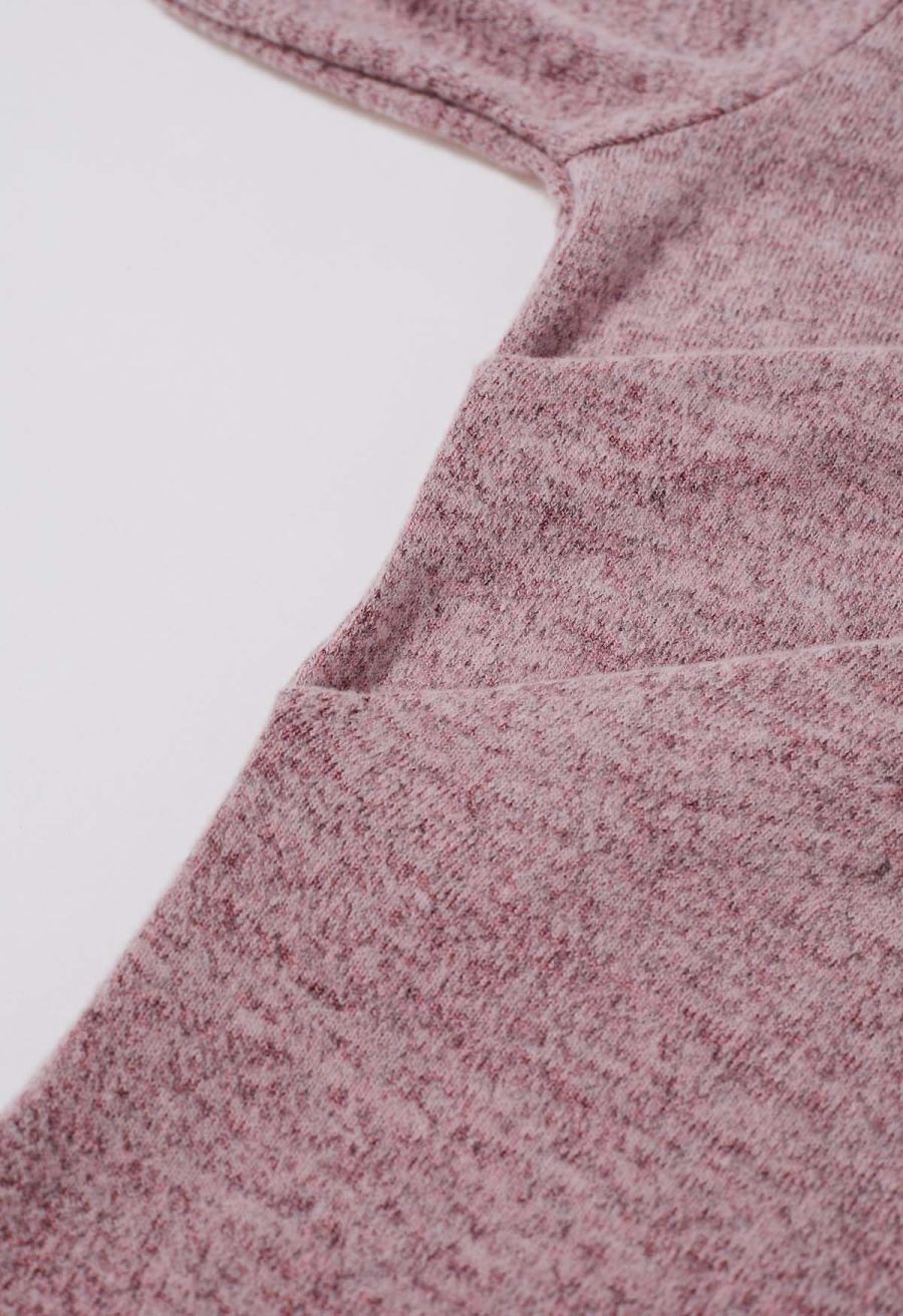 Ruched Front Long Sleeve Knit Top in Pink