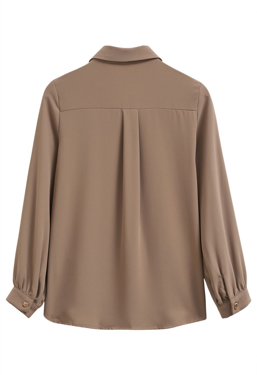 Modern Flair Button-Accented Chiffon Shirt in Tan