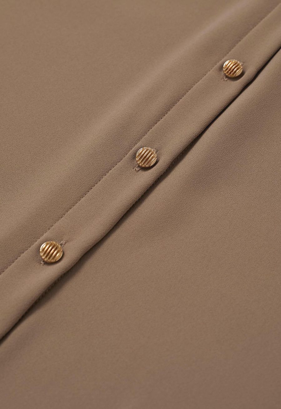 Modern Flair Button-Accented Chiffon Shirt in Tan