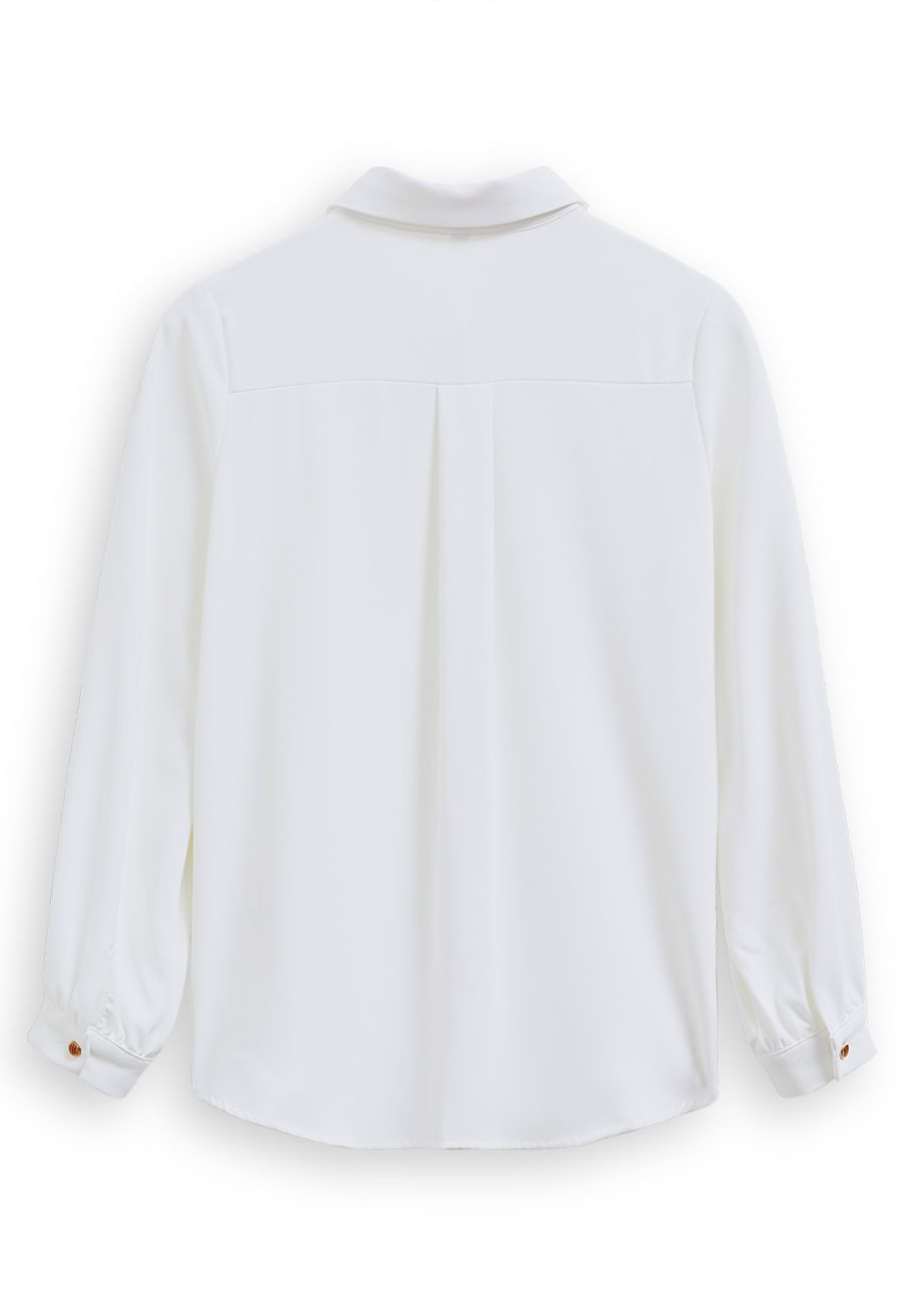 Modern Flair Button-Accented Chiffon Shirt in White