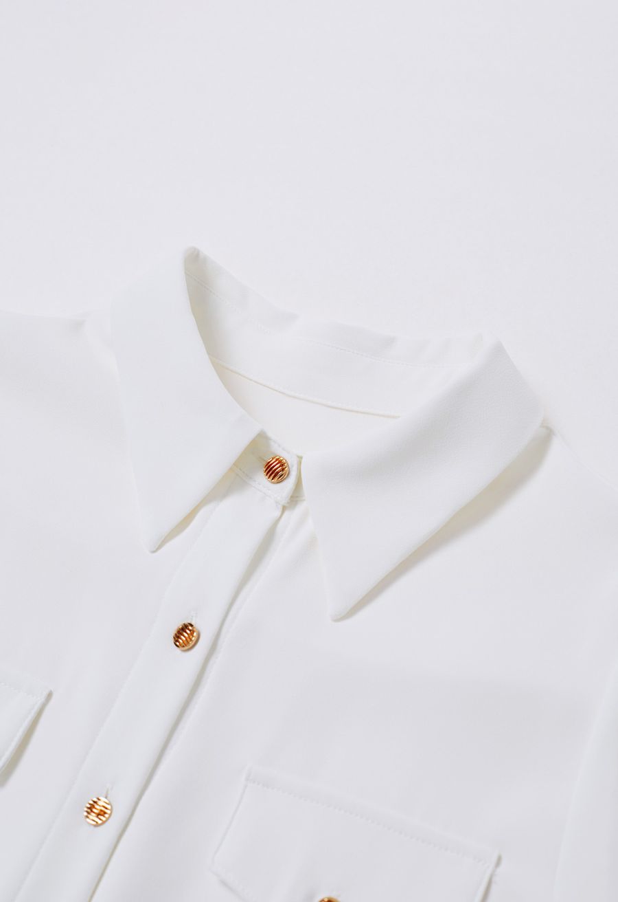 Modern Flair Button-Accented Chiffon Shirt in White