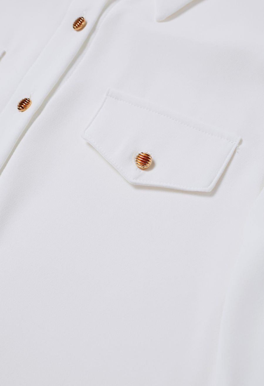 Modern Flair Button-Accented Chiffon Shirt in White