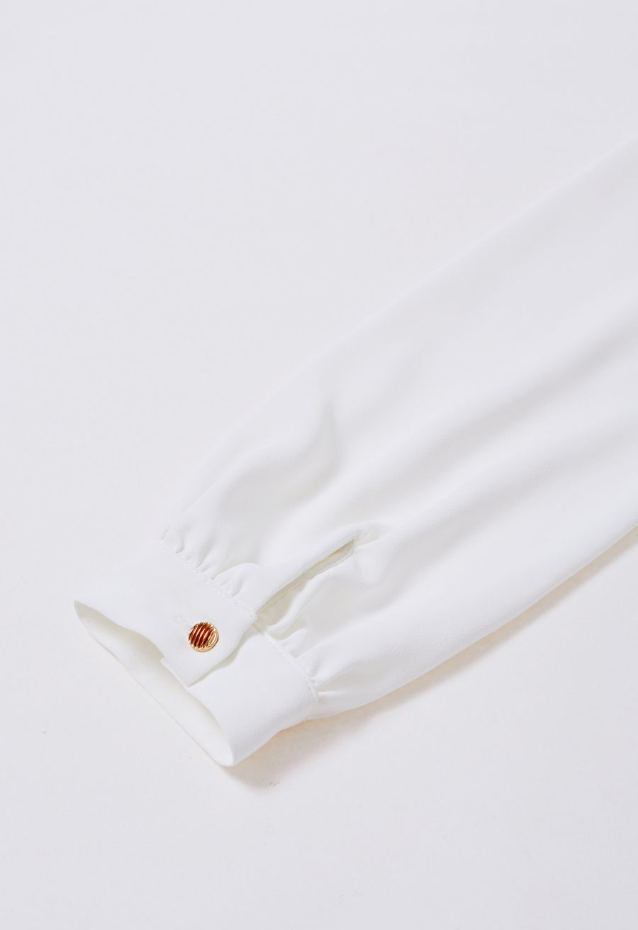 Modern Flair Button-Accented Chiffon Shirt in White