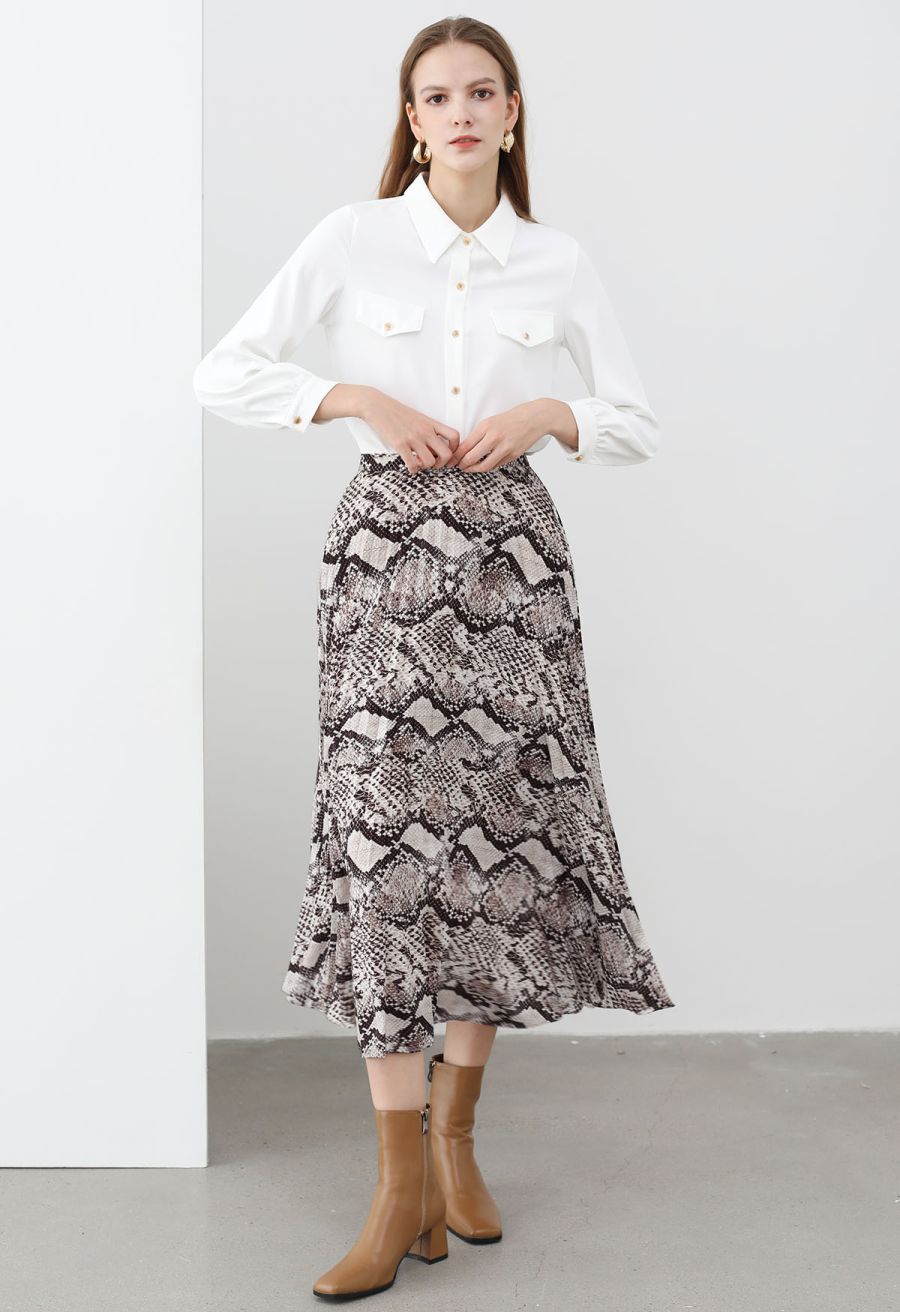 Modern Flair Button-Accented Chiffon Shirt in White