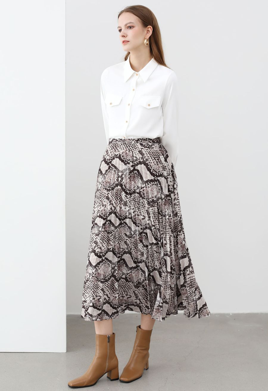 Modern Flair Button-Accented Chiffon Shirt in White