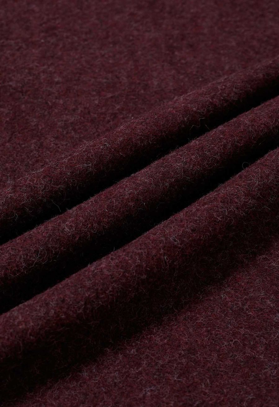 Faux Fur Collar Reversible Poncho in Burgundy