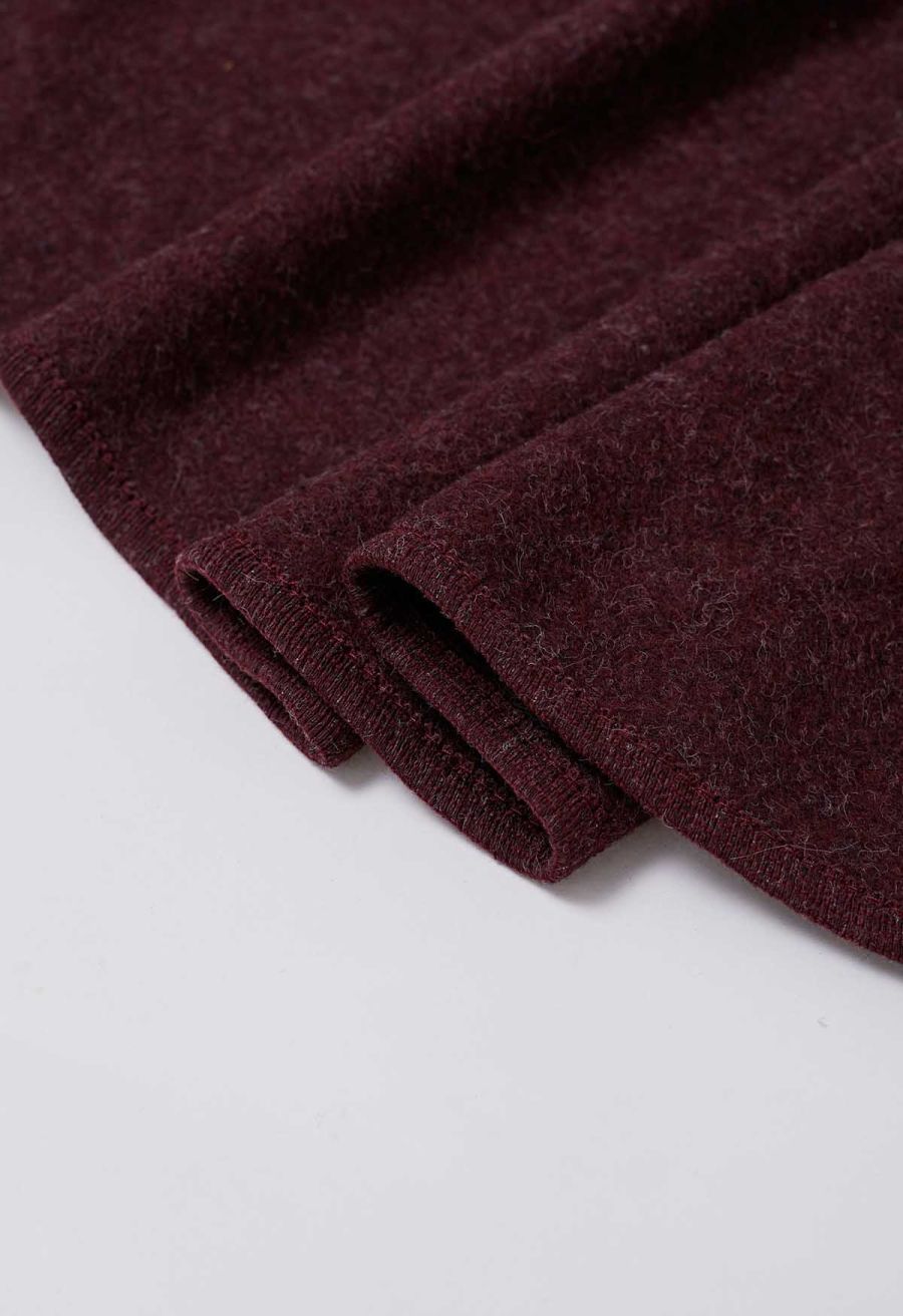 Faux Fur Collar Reversible Poncho in Burgundy