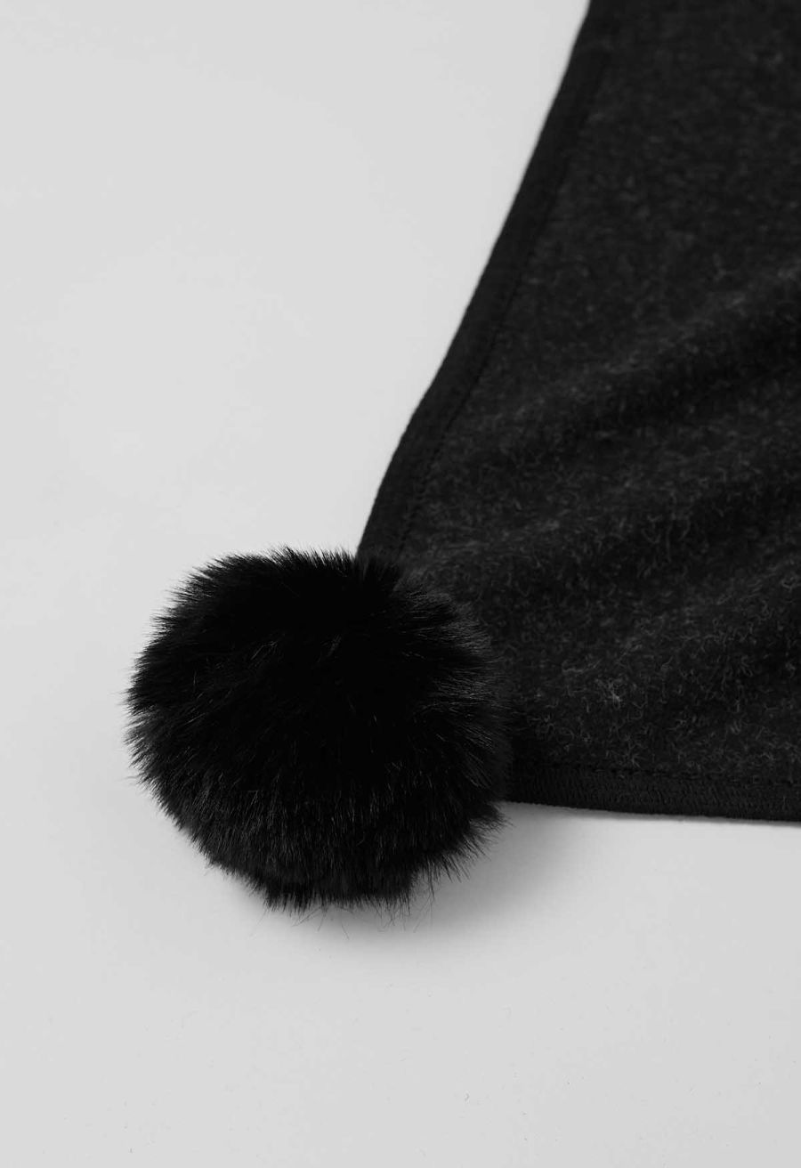 Faux Fur Collar Reversible Poncho in Black