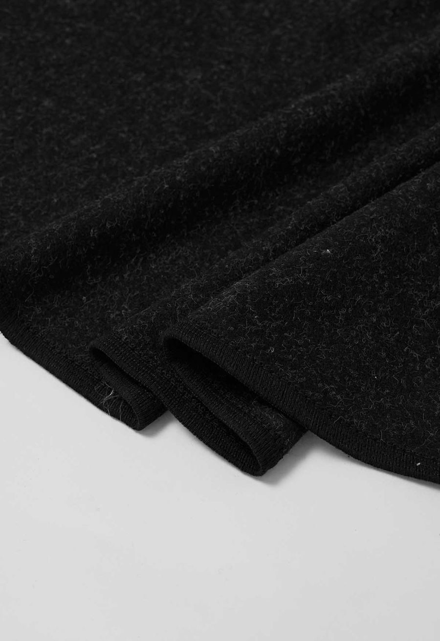Faux Fur Collar Reversible Poncho in Black