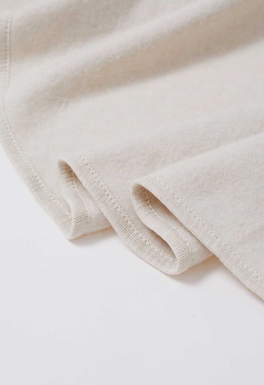 Faux Fur Collar Reversible Poncho in Ivory