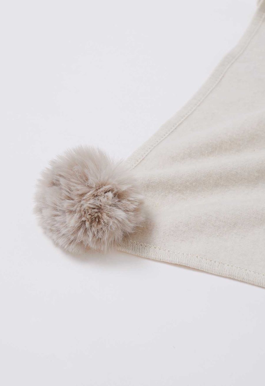 Faux Fur Collar Reversible Poncho in Ivory