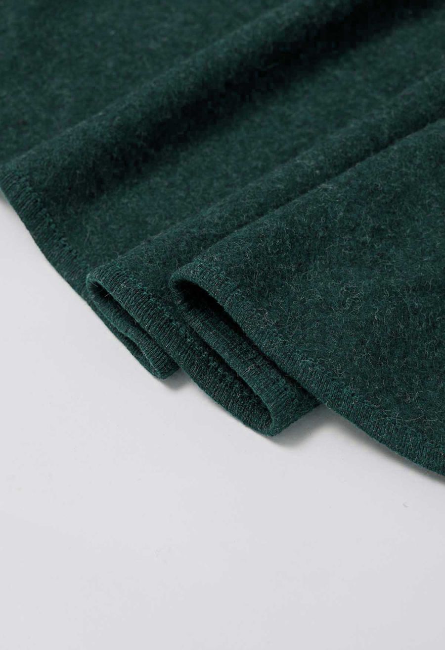 Faux Fur Collar Reversible Poncho in Dark Green