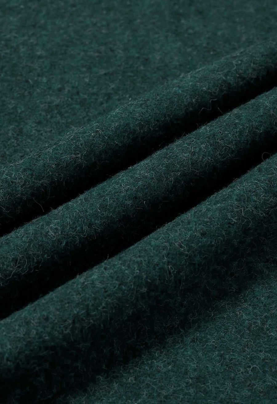 Faux Fur Collar Reversible Poncho in Dark Green