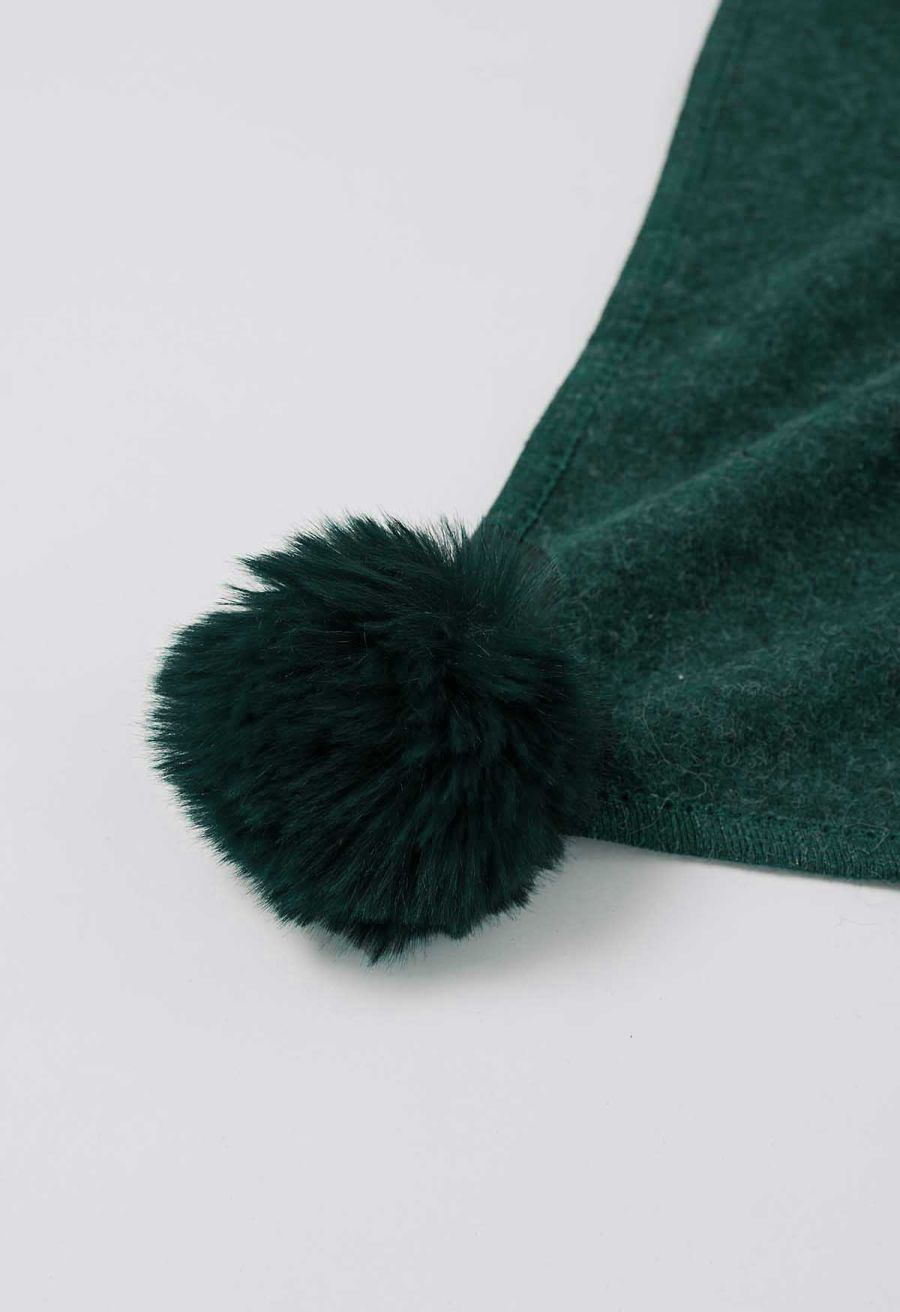 Faux Fur Collar Reversible Poncho in Dark Green