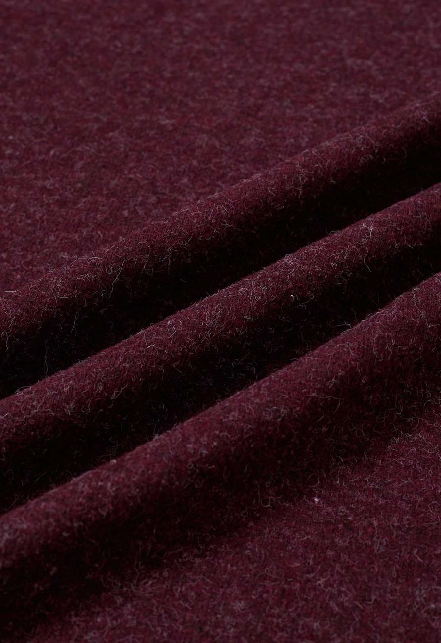 Self-Tie Bowknot Faux Fur Poncho in Burgundy