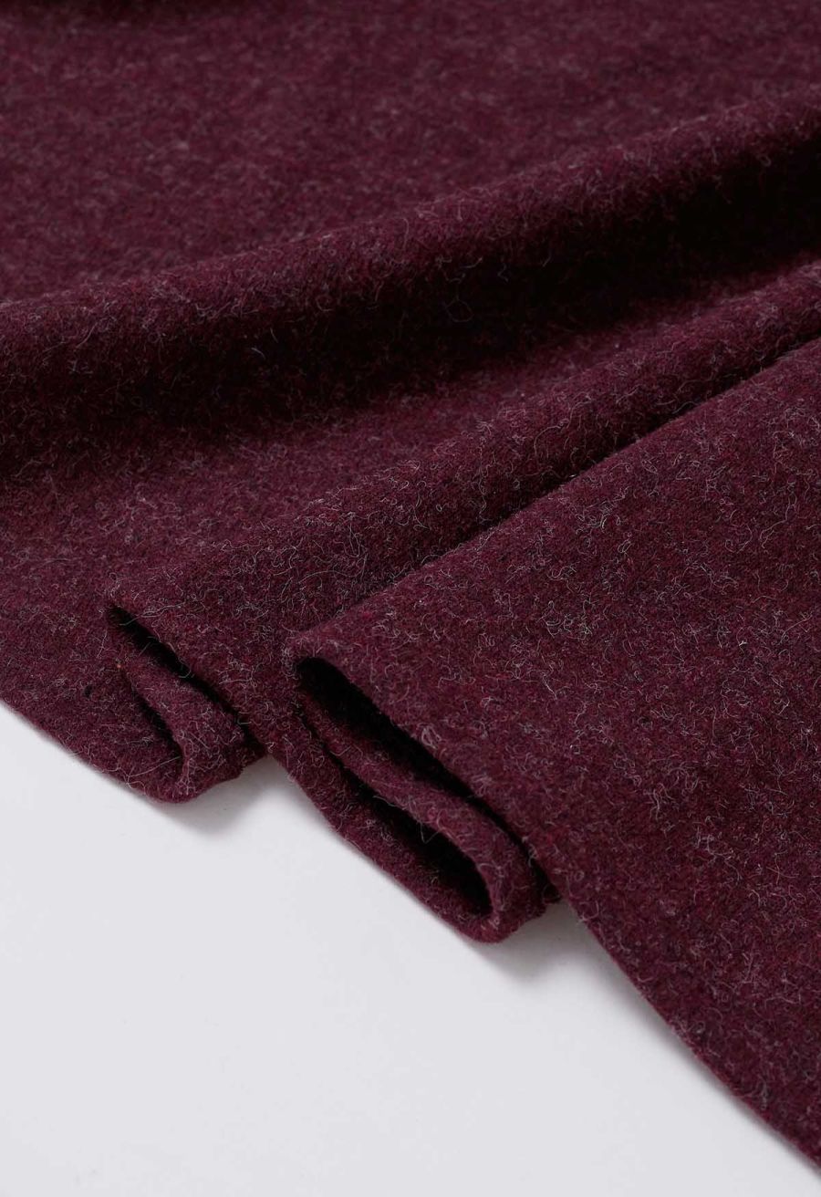 Self-Tie Bowknot Faux Fur Poncho in Burgundy