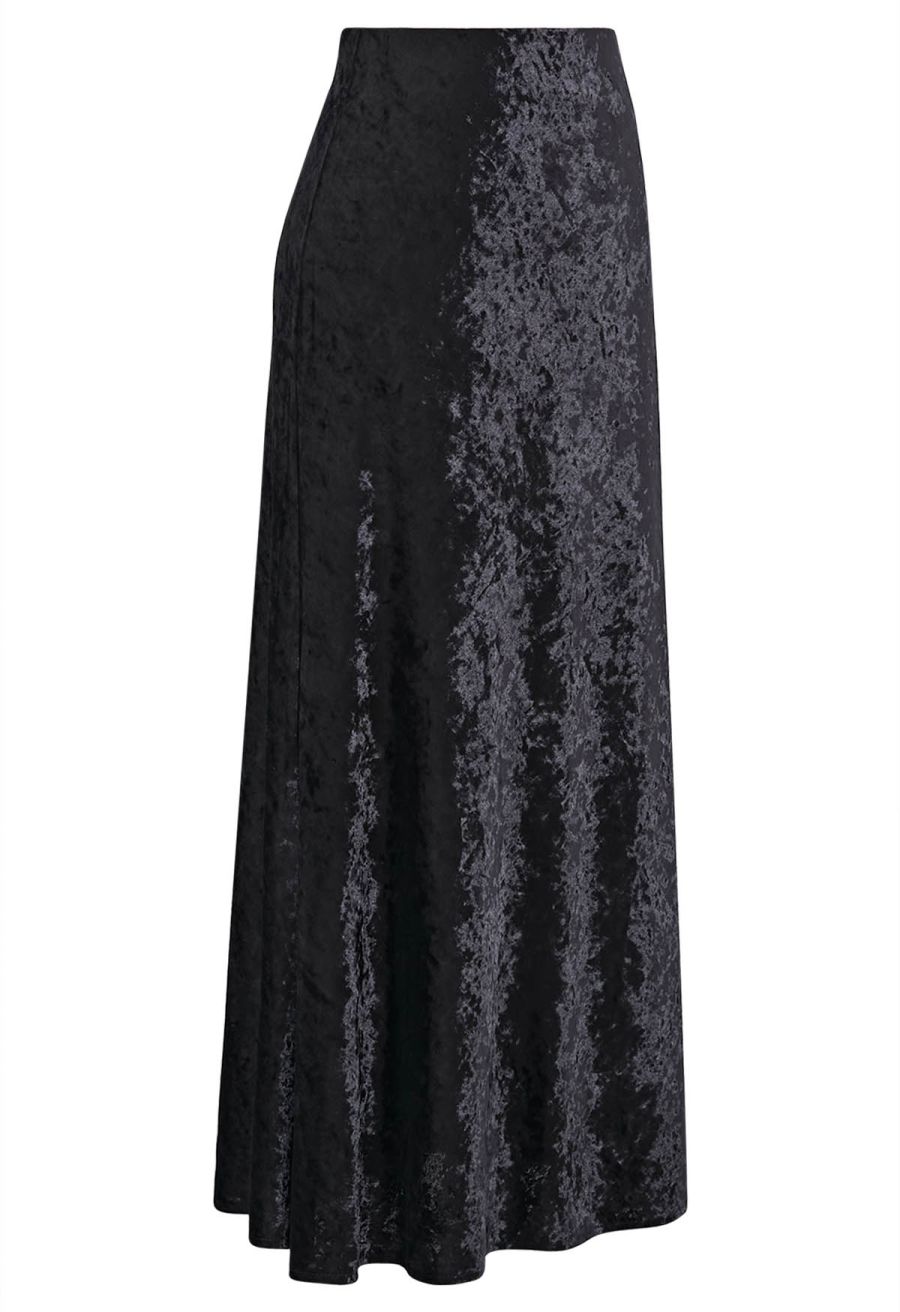 Soft Velvet High-Waist Maxi Skirt in Black
