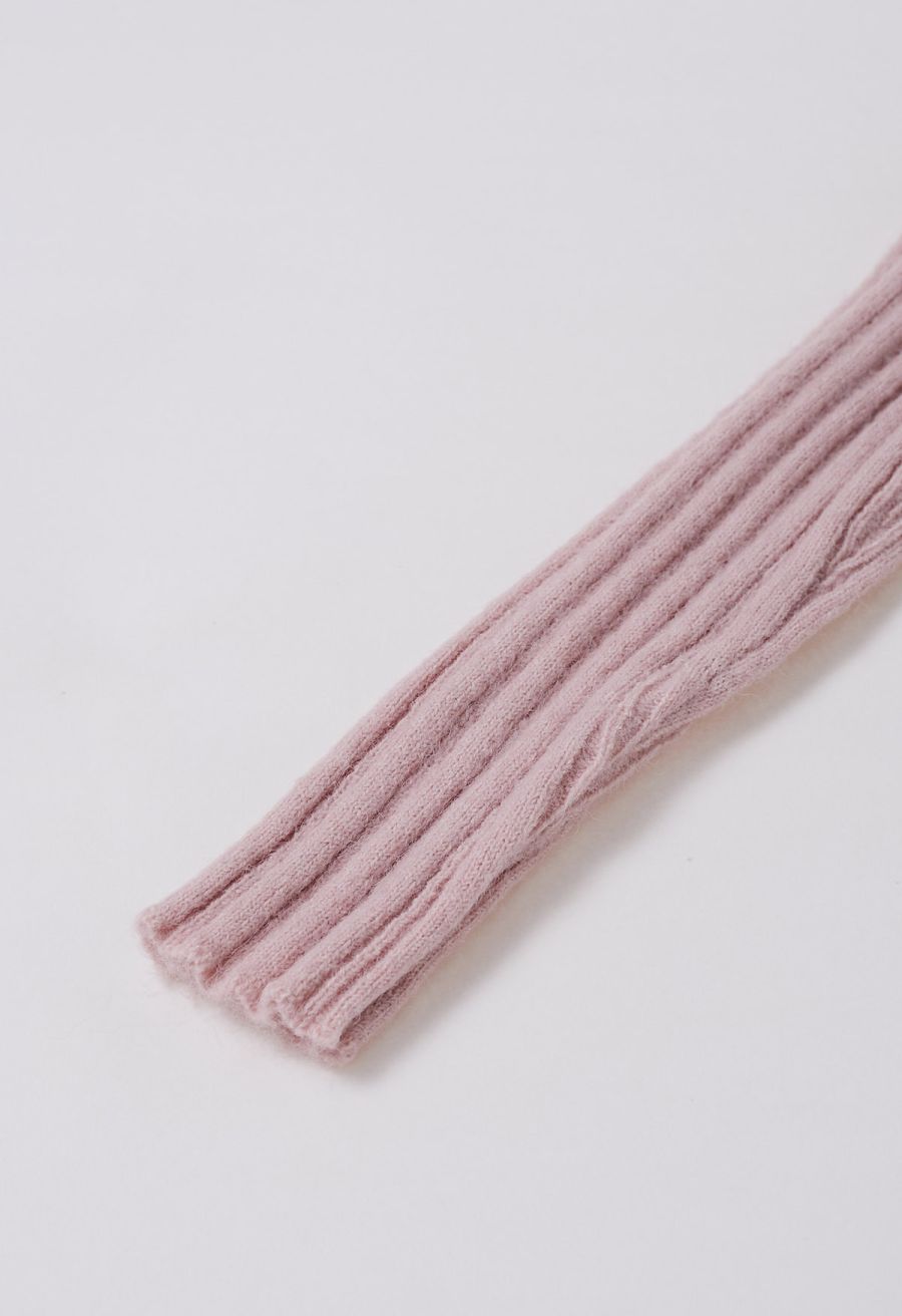 Asymmetric Flap Collar Zip Up Knit Top in Pink