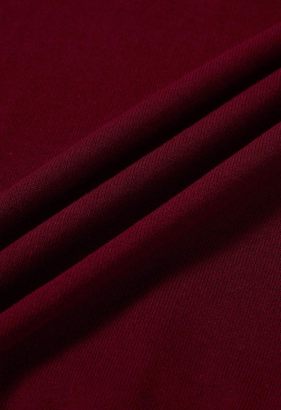 Flock Dots Mesh Spliced Knit Top in Burgundy