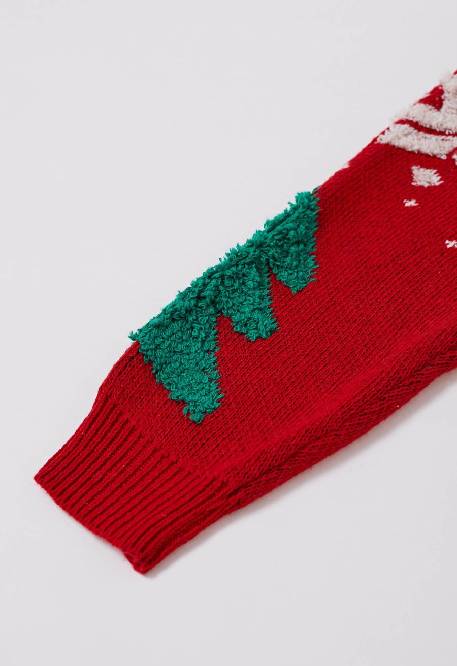 Christmas Tree and Snowflake Jacquard Knit Sweater in Red