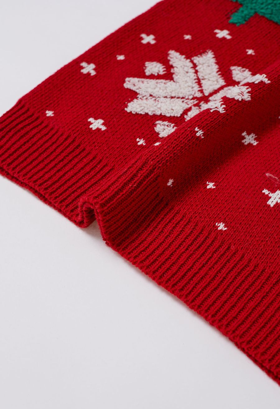 Christmas Tree and Snowflake Jacquard Knit Sweater in Red
