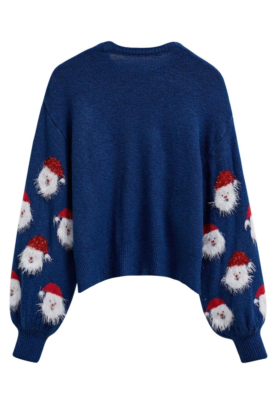 Fuzzy Santa Claus Knit Top in Indigo