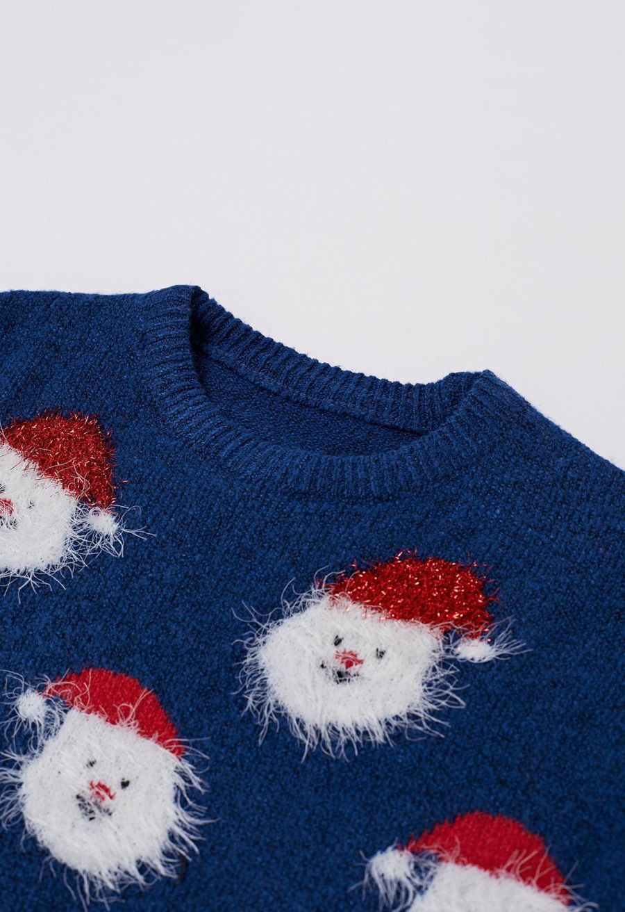 Fuzzy Santa Claus Knit Top in Indigo