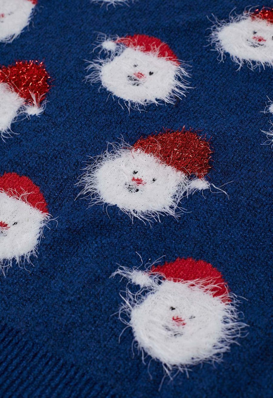 Fuzzy Santa Claus Knit Top in Indigo